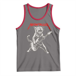 Funny Cat Playing Guitar Tank Top Vintage 90s Classic Rock Star Cat Graphic Rock and Roll TS10 Deep Heather Red Print Your Wear