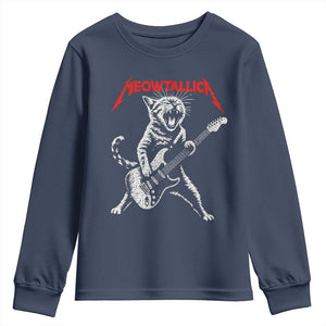 Funny Cat Playing Guitar Youth Sweatshirt Vintage 90s Classic Rock Star Cat Graphic Rock and Roll TS10 Navy Print Your Wear