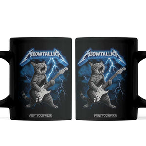 Funny Cat Playing Guitar Coffee Mug Vintage 90s Style Bootleg Graphic Rock Star Rock Cat TS10 Black Print Your Wear
