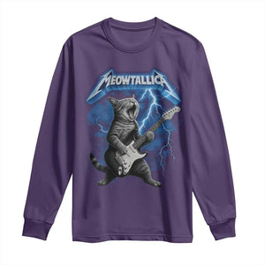 Funny Cat Playing Guitar Long Sleeve Shirt Vintage 90s Style Bootleg Graphic Rock Star Rock Cat TS10 Purple Print Your Wear