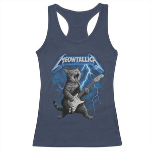 Funny Cat Playing Guitar Racerback Tank Top Vintage 90s Style Bootleg Graphic Rock Star Rock Cat TS10 Navy Print Your Wear