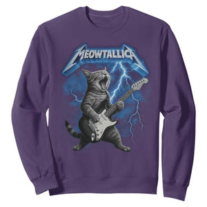 Funny Cat Playing Guitar Sweatshirt Vintage 90s Style Bootleg Graphic Rock Star Rock Cat TS10 Purple Print Your Wear