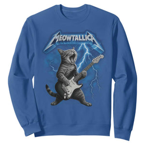 Funny Cat Playing Guitar Sweatshirt Vintage 90s Style Bootleg Graphic Rock Star Rock Cat TS10 Royal Blue Print Your Wear
