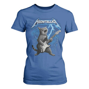 Funny Cat Playing Guitar T Shirt For Women Vintage 90s Style Bootleg Graphic Rock Star Rock Cat TS10 Royal Blue Print Your Wear
