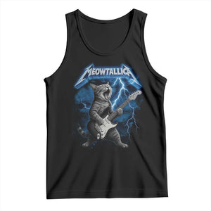 Funny Cat Playing Guitar Tank Top Vintage 90s Style Bootleg Graphic Rock Star Rock Cat TS10 Black Print Your Wear