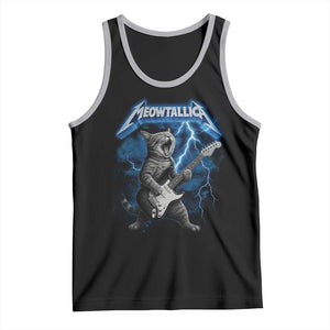 Funny Cat Playing Guitar Tank Top Vintage 90s Style Bootleg Graphic Rock Star Rock Cat TS10 Black Athletic Heather Print Your Wear