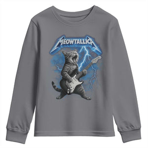 Funny Cat Playing Guitar Youth Sweatshirt Vintage 90s Style Bootleg Graphic Rock Star Rock Cat TS10 Charcoal Print Your Wear