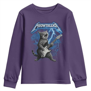 Funny Cat Playing Guitar Youth Sweatshirt Vintage 90s Style Bootleg Graphic Rock Star Rock Cat TS10 Purple Print Your Wear
