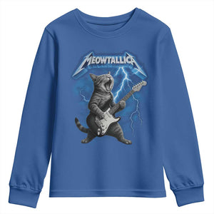 Funny Cat Playing Guitar Youth Sweatshirt Vintage 90s Style Bootleg Graphic Rock Star Rock Cat TS10 Royal Blue Print Your Wear