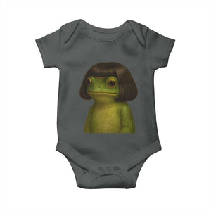 Funny Frog Bob Haircut Meme Baby Onesie Silly Toad Trends TS10 Dark Heather Print Your Wear