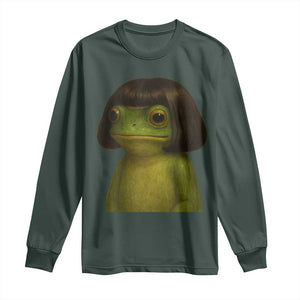 Funny Frog Bob Haircut Meme Long Sleeve Shirt Silly Toad Trends TS10 Dark Forest Green Print Your Wear