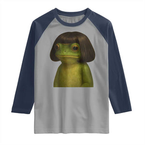 Funny Frog Bob Haircut Meme Raglan Shirt Silly Toad Trends TS10 Sport Gray Navy Print Your Wear