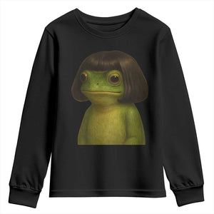 Funny Frog Bob Haircut Meme Youth Sweatshirt Silly Toad Trends TS10 Black Print Your Wear