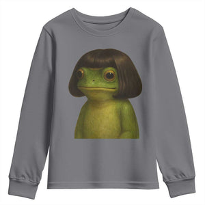 Funny Frog Bob Haircut Meme Youth Sweatshirt Silly Toad Trends TS10 Charcoal Print Your Wear