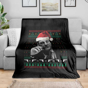 Funny Ugly Christmas Throw Blanket Funny Mafia Gangster Santa Sopranos Smoking TS10 Print Your Wear