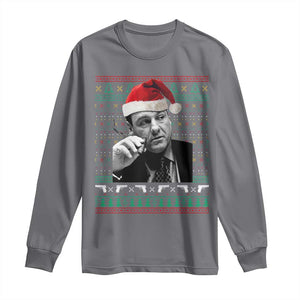 Funny Ugly Christmas Long Sleeve Shirt Funny Mafia Gangster Santa Sopranos Smoking TS10 Charcoal Print Your Wear