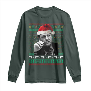 Funny Ugly Christmas Long Sleeve Shirt Funny Mafia Gangster Santa Sopranos Smoking TS10 Dark Forest Green Print Your Wear