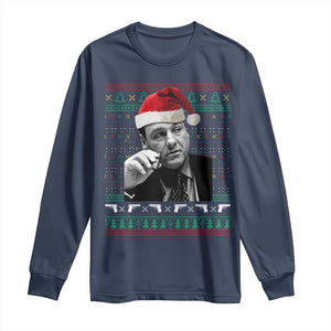 Funny Ugly Christmas Long Sleeve Shirt Funny Mafia Gangster Santa Sopranos Smoking TS10 Navy Print Your Wear