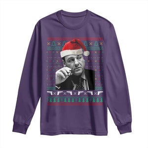Funny Ugly Christmas Long Sleeve Shirt Funny Mafia Gangster Santa Sopranos Smoking TS10 Purple Print Your Wear