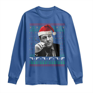 Funny Ugly Christmas Long Sleeve Shirt Funny Mafia Gangster Santa Sopranos Smoking TS10 Royal Blue Print Your Wear