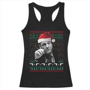 Funny Ugly Christmas Racerback Tank Top Funny Mafia Gangster Santa Sopranos Smoking TS10 Black Print Your Wear