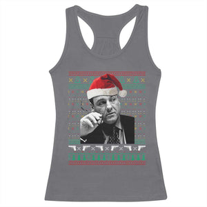 Funny Ugly Christmas Racerback Tank Top Funny Mafia Gangster Santa Sopranos Smoking TS10 Charcoal Print Your Wear