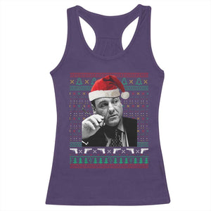 Funny Ugly Christmas Racerback Tank Top Funny Mafia Gangster Santa Sopranos Smoking TS10 Purple Print Your Wear