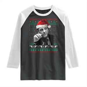 Funny Ugly Christmas Raglan Shirt Funny Mafia Gangster Santa Sopranos Smoking TS10 Black White Print Your Wear