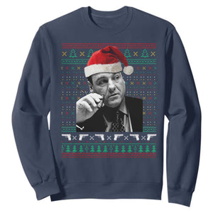 Funny Ugly Christmas Sweatshirt Funny Mafia Gangster Santa Sopranos Smoking TS10 Navy Print Your Wear