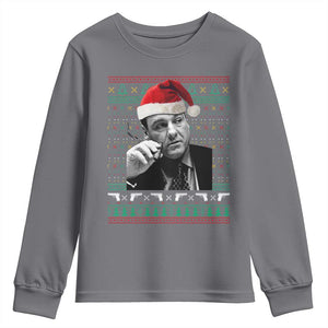 Funny Ugly Christmas Youth Sweatshirt Funny Mafia Gangster Santa Sopranos Smoking TS10 Charcoal Print Your Wear