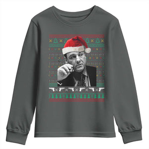 Funny Ugly Christmas Youth Sweatshirt Funny Mafia Gangster Santa Sopranos Smoking TS10 Dark Heather Print Your Wear