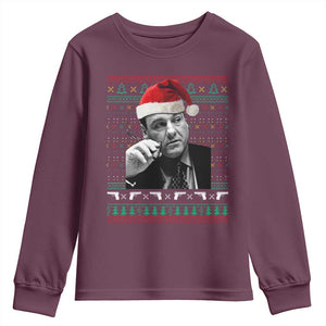 Funny Ugly Christmas Youth Sweatshirt Funny Mafia Gangster Santa Sopranos Smoking TS10 Maroon Print Your Wear