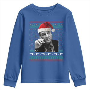 Funny Ugly Christmas Youth Sweatshirt Funny Mafia Gangster Santa Sopranos Smoking TS10 Royal Blue Print Your Wear