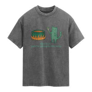 Sarcastic Cat Meme Washed Cotton T-Shirt Weirdcore Dark Humor