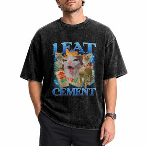 I Eat Cement Cursed Cat Washed Cotton T-Shirt Funny Cat Meme Ironic