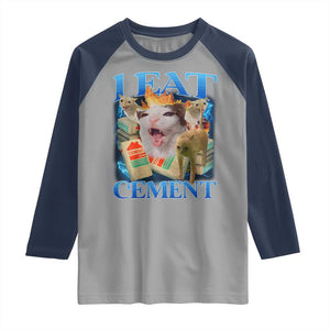 I Eat Cement Cursed Cat Raglan Shirt Funny Cat Meme Ironic TS10 Sport Gray Navy Print Your Wear