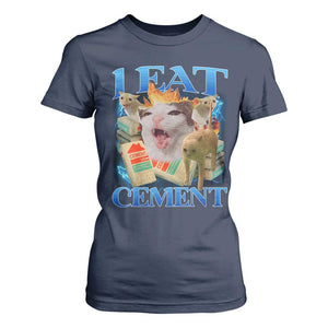 I Eat Cement Cursed Cat T Shirt For Women Funny Cat Meme Ironic TS10 Navy Print Your Wear
