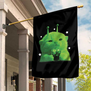 Funny Alien Cat Meme Garden Flag Funny Kitten 90s Retro Vintage Graphic Weird Cats Y2k TS10 Print Your Wear