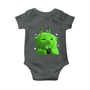 Funny Alien Cat Meme Baby Onesie Funny Kitten 90s Retro Vintage Graphic Weird Cats Y2k TS10 Dark Heather Print Your Wear