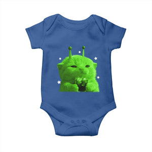 Funny Alien Cat Meme Baby Onesie Funny Kitten 90s Retro Vintage Graphic Weird Cats Y2k TS10 Royal Blue Print Your Wear