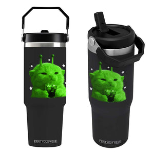 Funny Alien Cat Meme Flip Straw Tumbler Funny Kitten 90s Retro Vintage Graphic Weird Cats Y2k TS10 One Size: 30 oz Black Print Your Wear
