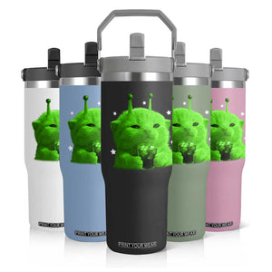 Funny Alien Cat Meme Flip Straw Tumbler Funny Kitten 90s Retro Vintage Graphic Weird Cats Y2k TS10 Print Your Wear