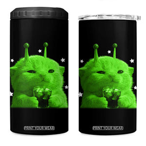 Funny Alien Cat Meme 4 in 1 Can Cooler Tumbler Funny Kitten 90s Retro Vintage Graphic Weird Cats Y2k TS10 One Size: 16 oz Black Print Your Wear