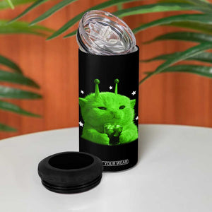 Funny Alien Cat Meme 4 in 1 Can Cooler Tumbler Funny Kitten 90s Retro Vintage Graphic Weird Cats Y2k TS10 Print Your Wear