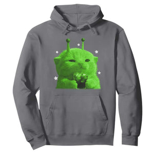 Funny Alien Cat Meme Hoodie Funny Kitten 90s Retro Vintage Graphic Weird Cats Y2k TS10 Charcoal Print Your Wear