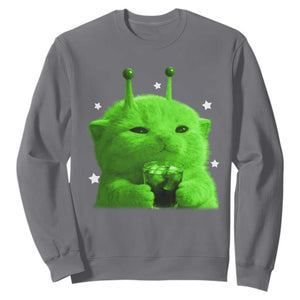Funny Alien Cat Meme Sweatshirt Funny Kitten 90s Retro Vintage Graphic Weird Cats Y2k TS10 Charcoal Print Your Wear