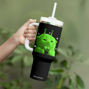 Funny Alien Cat Meme Tumbler With Handle Funny Kitten 90s Retro Vintage Graphic Weird Cats Y2k TS10 Print Your Wear