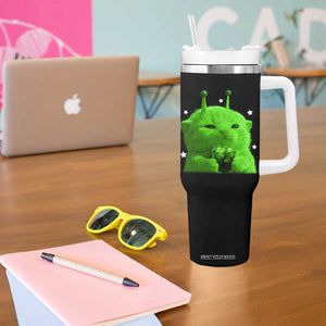 Funny Alien Cat Meme Tumbler With Handle Funny Kitten 90s Retro Vintage Graphic Weird Cats Y2k TS10 Print Your Wear