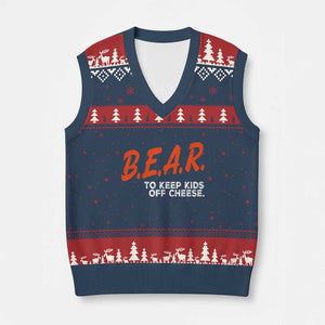 Bear to Keep Kids Off Cheese V-Neck Knit Sweater Vest TS10 Navy Red Print Your Wear