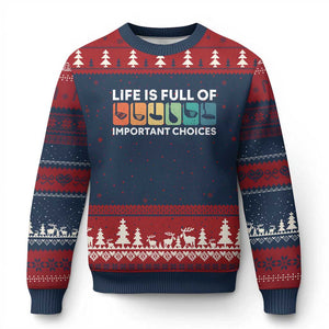 Life is Full of Important Choices Ugly Christmas Sweater Funny Retro Golfing Clubs Golf Lover Gift TS10 Navy Red Print Your Wear